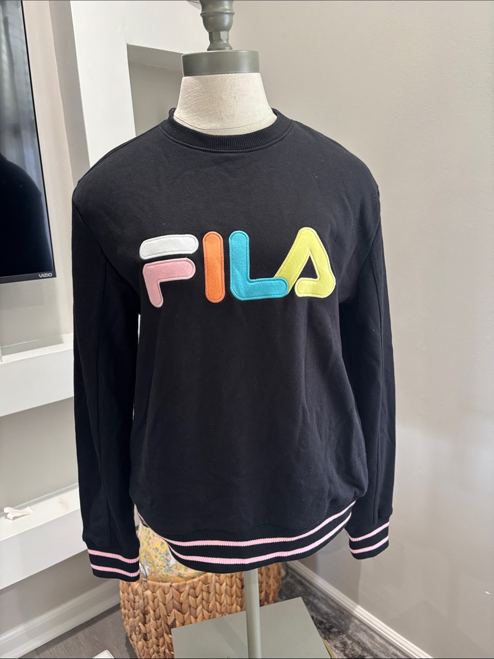 Fila Black Crewneck Sweater with Multicolor Logo